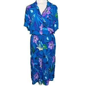 Vintage 80s Alfred Dunner Blue, Purple & Green Two Piece Shirt and Skirt Set